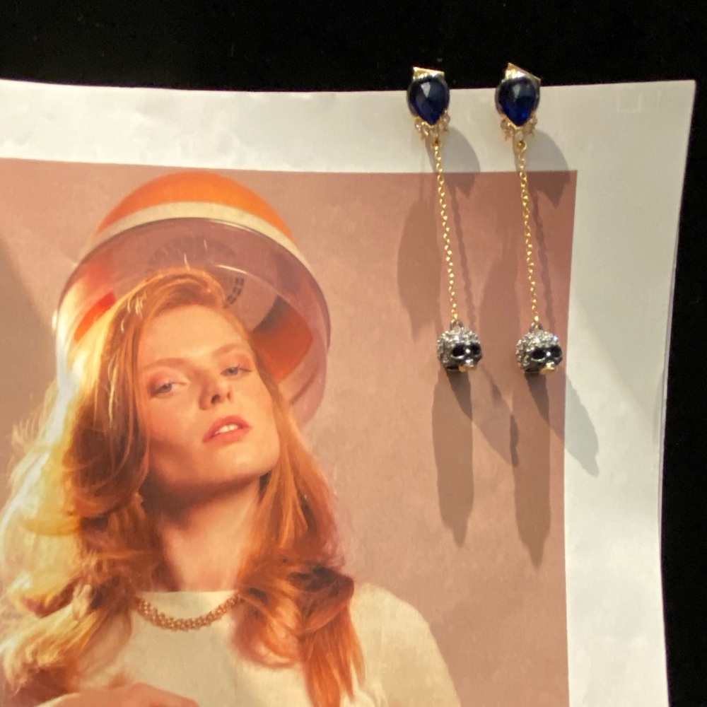 🆕 Alexis Bittar Blue and Gold Skull Drop Earrings- halloween